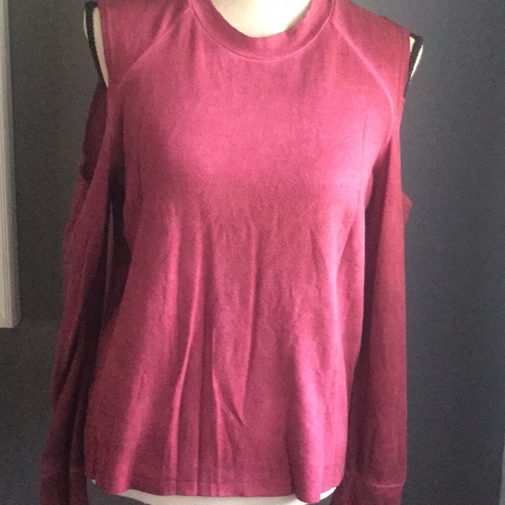❌DONATED❌Berry Burgundy Wash Cold Shoulder Long Sleeve Sweat Top - Picture 4 of 9